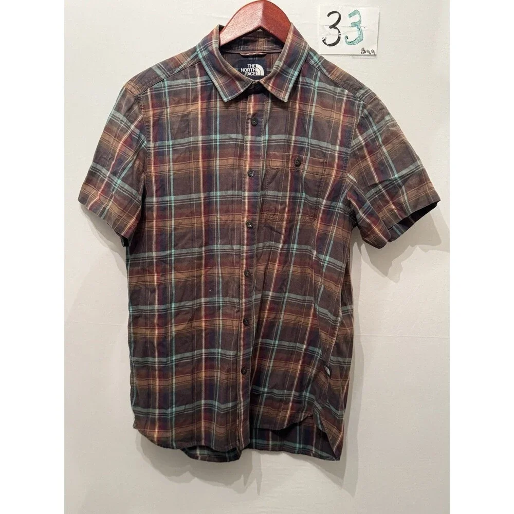 The North Face Shirt Mens M Brown Plaid Short Sleeve Button Up Hiking Outdoor